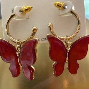Elegant Gold and Red Butterfly Earrings